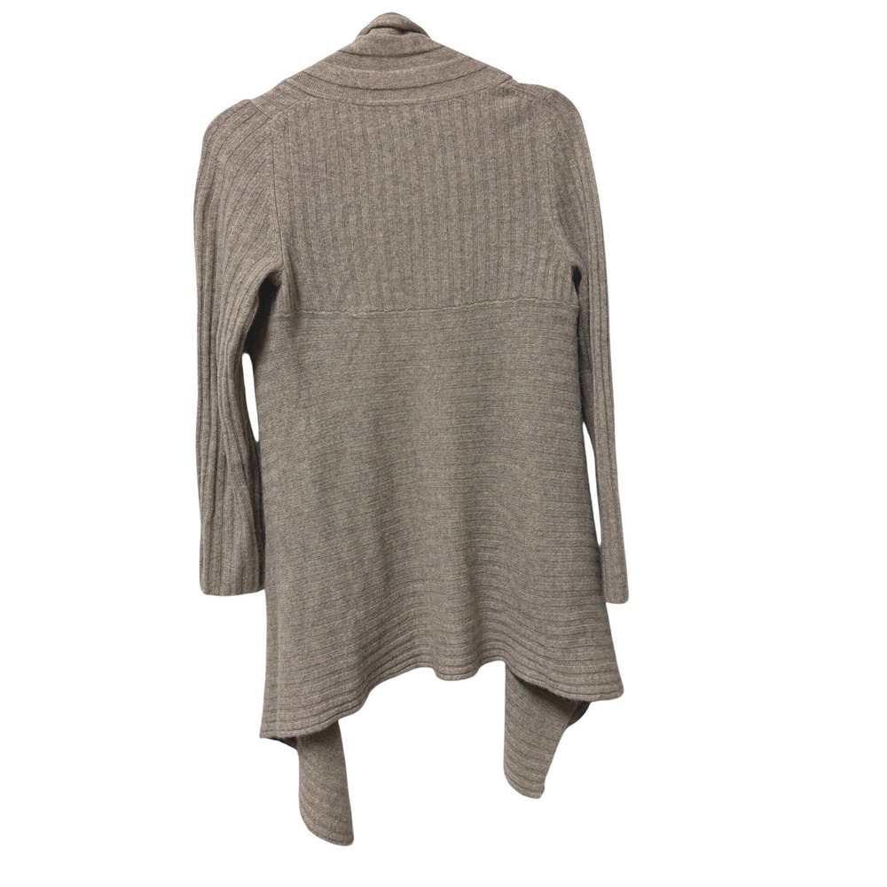 Elena Solano 100% Cashmere Ribbed Cardigan Taupe Brown Open Front Womens M - Picture 3 of 11